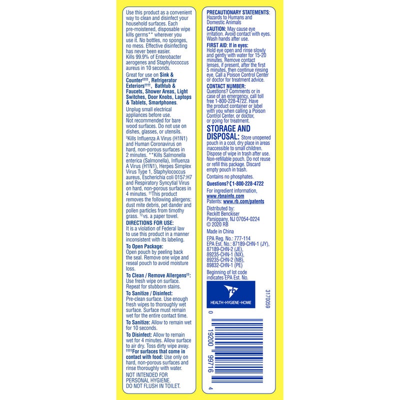 Lysol® Disinfecting Wipes, Lemon And Lime Blossom, 7" x 8", 17.7 Oz, 80 Wipes Per Flat Pack, Carton Of 6 Flat Packs - Image 4