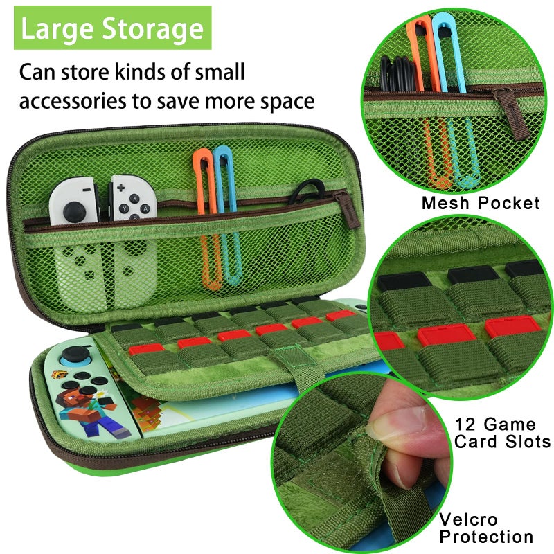 TIKOdirect Carrying Case Accessories Bundle for Switch 2 2025, Portable Travel Case with Protective Cover, Screen Protectors, 4 Thumb Grip caps and Cute Stickers, Green - Image 2