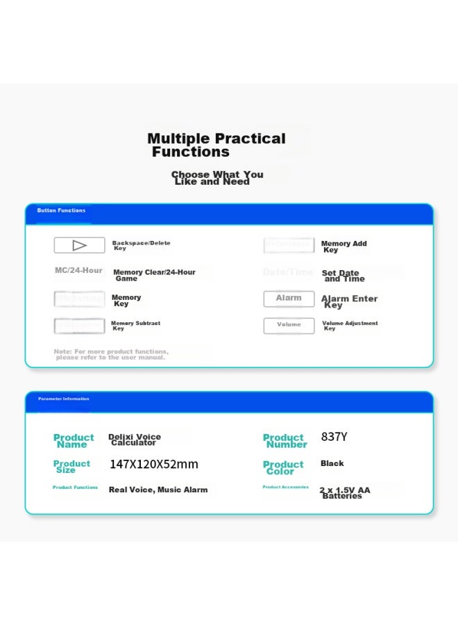 ديلي Deli 12-digit حاسبة صوتية عالمية، حاسبة مكتبية صوتية، حساب ذهني للطلاب/المكتب، أسود 837y، إصدارات جديدة وقديمة مختلطة - Image 4
