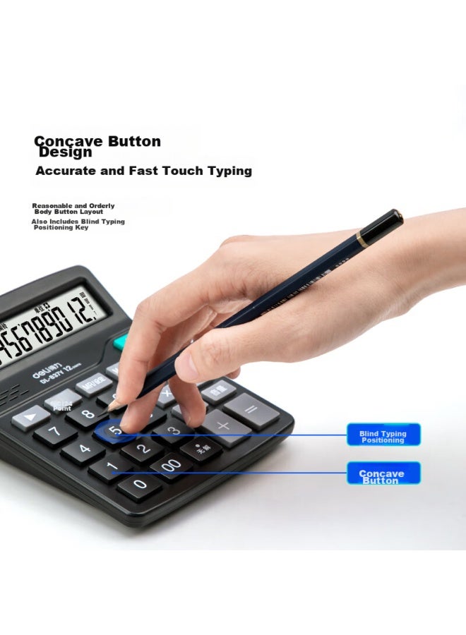 ديلي Deli 12-digit حاسبة صوتية عالمية، حاسبة مكتبية صوتية، حساب ذهني للطلاب/المكتب، أسود 837y، إصدارات جديدة وقديمة مختلطة - Image 3