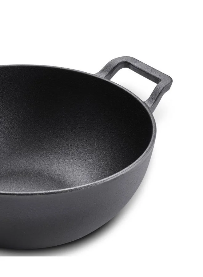 Prestige Prestige Cast Iron Kadai 24 CM | Iron Kadhai with Glass Lid for Cooking and Deep Frying |  Pre Seasoned Induction Cookware Black - PR48895