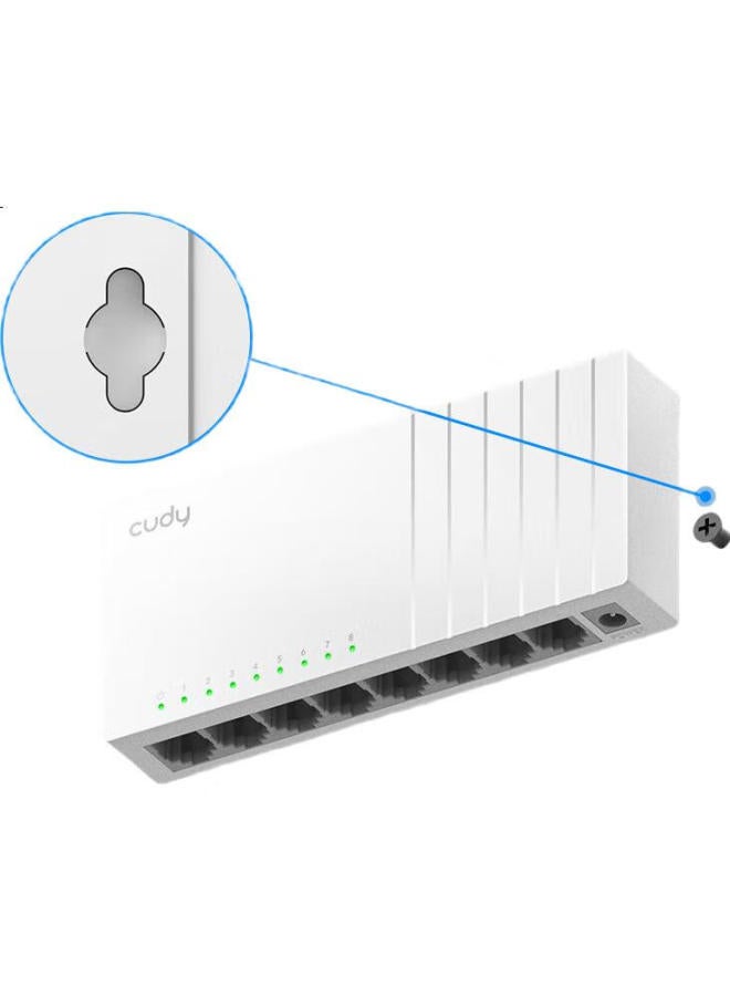 Cudy 8-Port 100Mbps Switch, Wall-Mountable, 8-Port Home And Dormitory Switch, Surveillance Network Cable Splitter, Flow Distributor, Plug-And High-Speed Stable - Image 3