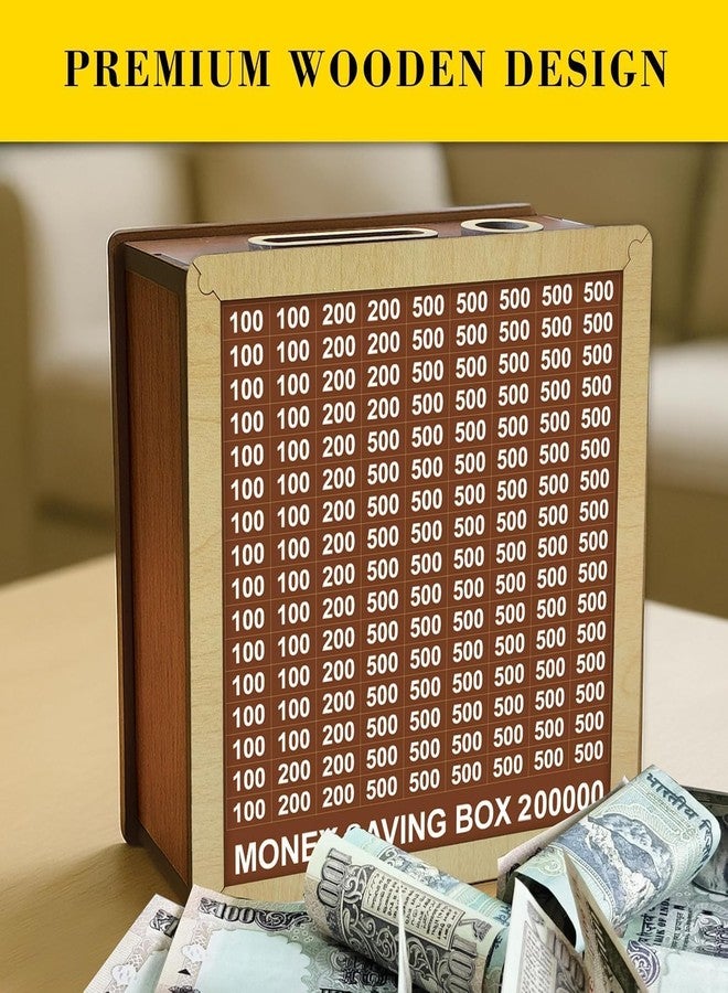 TEKCOOL Money Saving Box for Kids and Adults | Wooden Money Bank with Lock | Big Size Piggy Bank 2 Lakh Target | 2 Lakh Saving Box with Numbers | Undiyal Hundi Pig Bank (2 Lac Money Box):' - Image 4