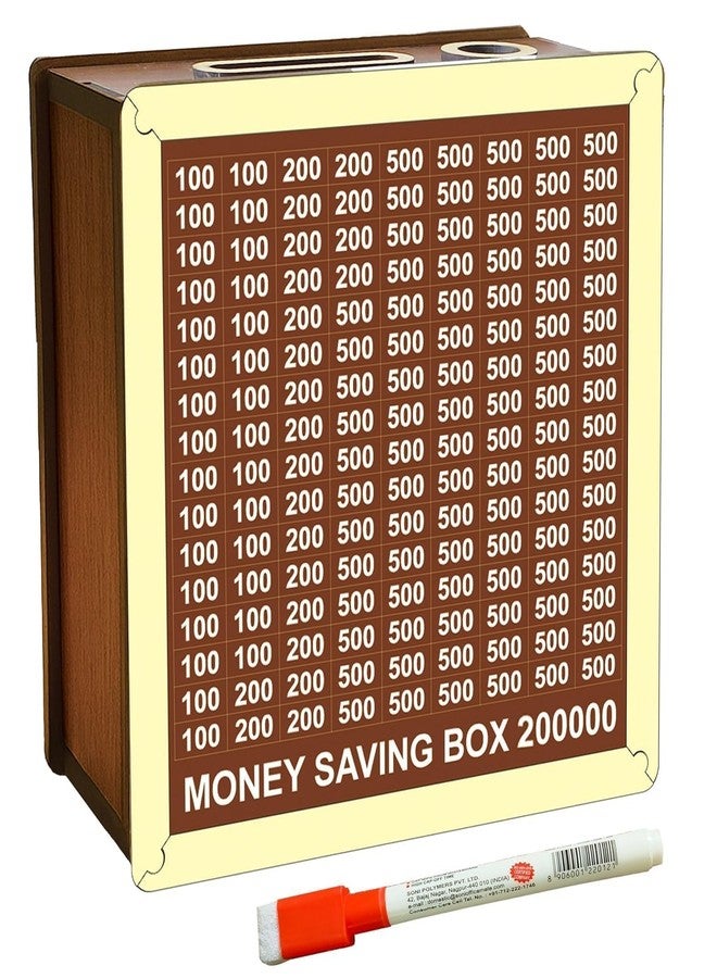 TEKCOOL Money Saving Box for Kids and Adults | Wooden Money Bank with Lock | Big Size Piggy Bank 2 Lakh Target | 2 Lakh Saving Box with Numbers | Undiyal Hundi Pig Bank (2 Lac Money Box):' - Image 1