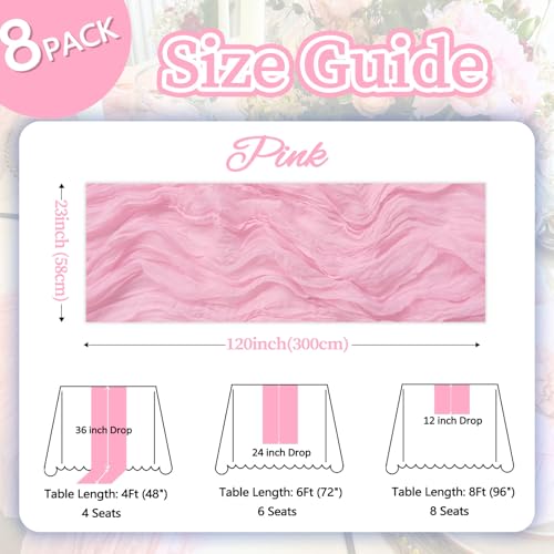 pepmily 8 Pack Pink Cheesecloth Table Runner 10ft Boho Gauze 120 Inch Cheese Cloth Table Runner Rustic Sheer for Spring Holiday Baby Shower Party Décor Home Wedding Decoration - Image 2