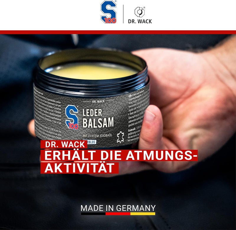 Dr. Wack S100 Leather Balm 250 ml, Colourless Leather Care for Motorcycle Clothing with Jojoba Oil & Beeswax, Suitable for All Types of Smooth Leather, High-Quality Motorcycle Care, Made in Germany - Image 3