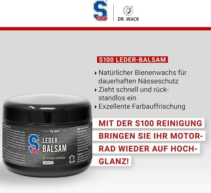 Dr. Wack S100 Leather Balm 250 ml, Colourless Leather Care for Motorcycle Clothing with Jojoba Oil & Beeswax, Suitable for All Types of Smooth Leather, High-Quality Motorcycle Care, Made in Germany - Image 4