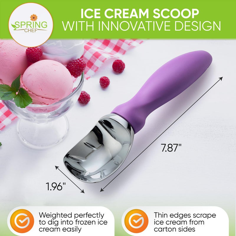 Spring Chef Metal Ice Cream Scoop with Comfortable Handle, Heavy Duty Sturdy Ice Cream Scooper Spoon for Cookie Dough, Frozen Yogurt, Gelato, Sorbet, Sundae, Melon - Dishwasher Safe - Orchid - Image 2