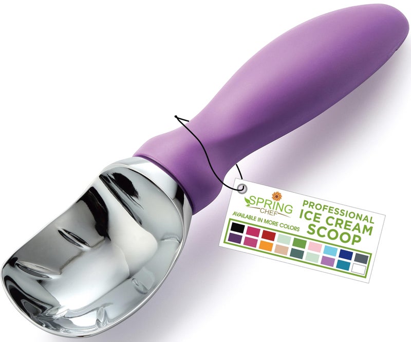 Spring Chef Metal Ice Cream Scoop with Comfortable Handle, Heavy Duty Sturdy Ice Cream Scooper Spoon for Cookie Dough, Frozen Yogurt, Gelato, Sorbet, Sundae, Melon - Dishwasher Safe - Orchid - Image 1