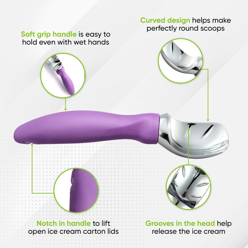 Spring Chef Metal Ice Cream Scoop with Comfortable Handle, Heavy Duty Sturdy Ice Cream Scooper Spoon for Cookie Dough, Frozen Yogurt, Gelato, Sorbet, Sundae, Melon - Dishwasher Safe - Orchid - Image 3