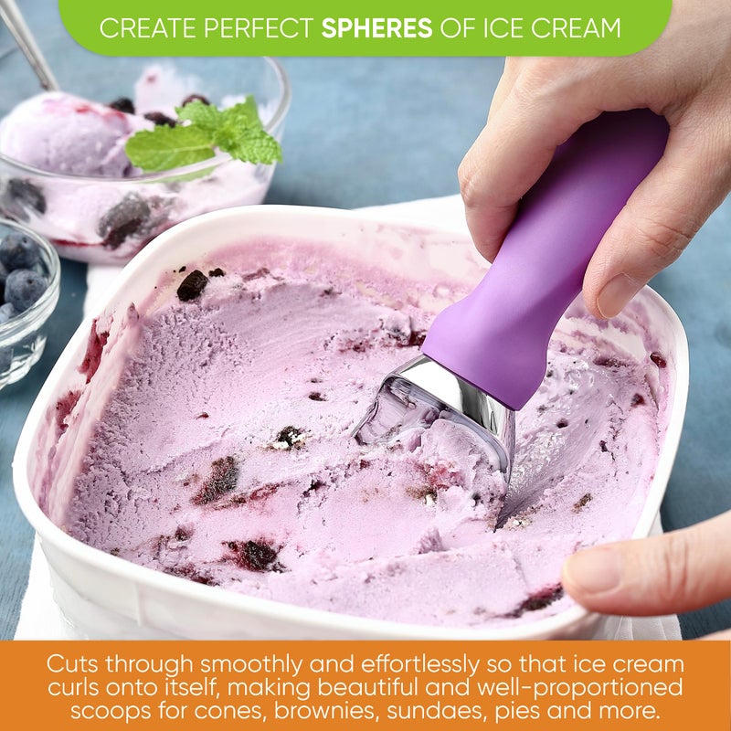 Spring Chef Metal Ice Cream Scoop with Comfortable Handle, Heavy Duty Sturdy Ice Cream Scooper Spoon for Cookie Dough, Frozen Yogurt, Gelato, Sorbet, Sundae, Melon - Dishwasher Safe - Orchid - Image 4