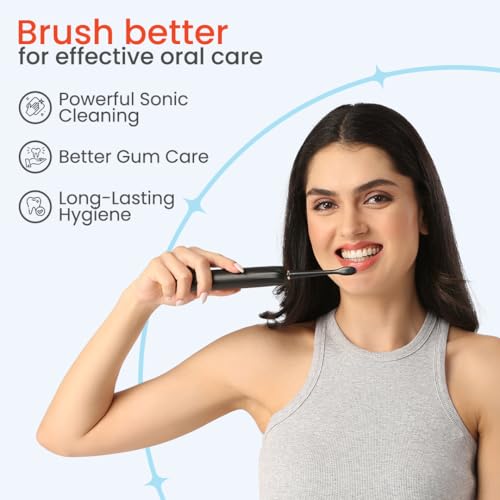 Toothsi Electro I7 Sonic Electric Toothbrush|Smart Electric Toothbrush For Men & Women|With 2 Modes & 2 Brush Heads|Ipx 7 Waterproof|Oral Care|Battery Powered|Black,Adult,1 Count - Image 3