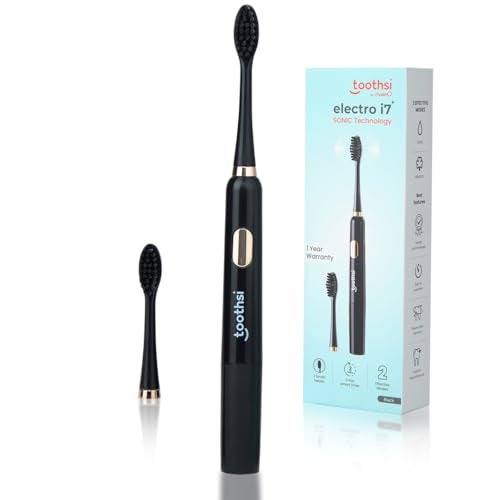 Toothsi Electro I7 Sonic Electric Toothbrush|Smart Electric Toothbrush For Men & Women|With 2 Modes & 2 Brush Heads|Ipx 7 Waterproof|Oral Care|Battery Powered|Black,Adult,1 Count - Image 1