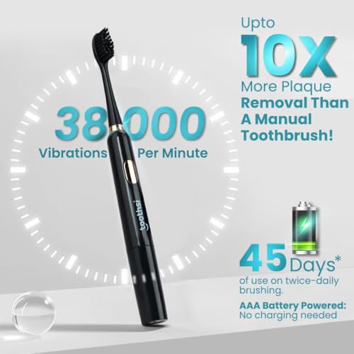 Toothsi Electro I7 Sonic Electric Toothbrush|Smart Electric Toothbrush For Men & Women|With 2 Modes & 2 Brush Heads|Ipx 7 Waterproof|Oral Care|Battery Powered|Black,Adult,1 Count - Image 5