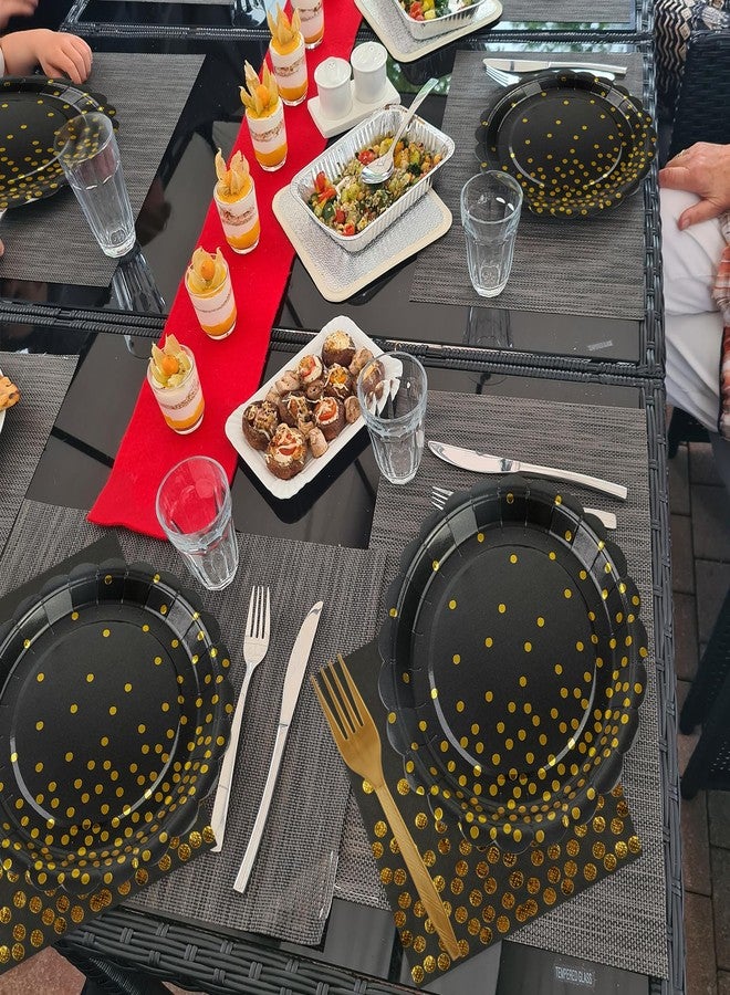 HFBOBP 50PCS Black and Gold Paper Plates and Napkins, 7Inch Black and Gold Dot Party Supplies Disposable Party Plates Tableware Set for Birthdays, Graduations, Fathers Day Retirement and Weddings Decorations - Image 5