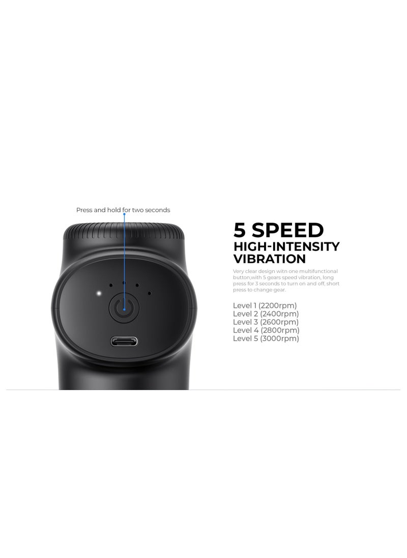 havit Havit Deep Tissue Mini Massage Gun - 5 Speed Settings, 4 Massage Heads, Pocket-Sized, Low Noise (<65dB), Smart Power Off  - Image 3