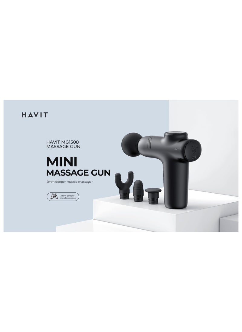 havit Havit Deep Tissue Mini Massage Gun - 5 Speed Settings, 4 Massage Heads, Pocket-Sized, Low Noise (<65dB), Smart Power Off  - Image 4