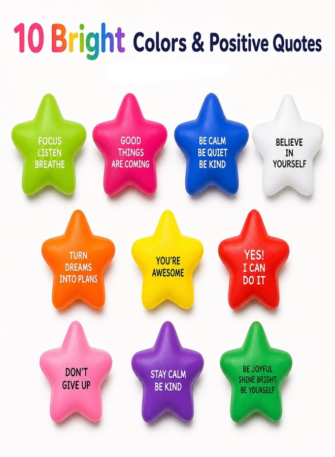 TGIQROVE 100 Pcs Star Stress Balls Bulk, Motivational Foam Squeeze Toys with Positive Quotes, 10 Colors Mini PU Stress Balls for Kids Adults, Classroom Prizes, Party Favors, Goodie Bags, Office Desk Toys - Image 4