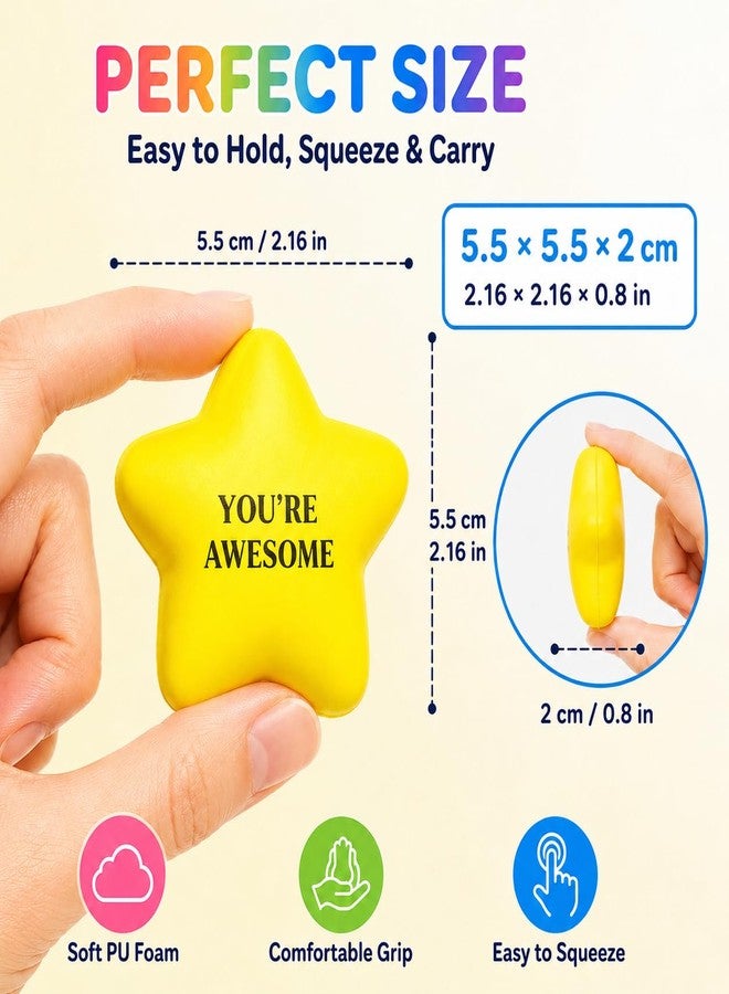 TGIQROVE 100 Pcs Star Stress Balls Bulk, Motivational Foam Squeeze Toys with Positive Quotes, 10 Colors Mini PU Stress Balls for Kids Adults, Classroom Prizes, Party Favors, Goodie Bags, Office Desk Toys - Image 3