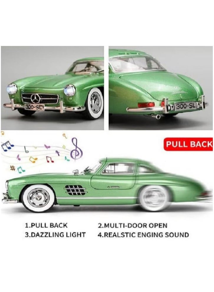 Mercedes-Benz 300 SL - 1:24 Scale Diecast Car - Opening Doors, Lights & Sound, Pull Back (Green) - Image 4