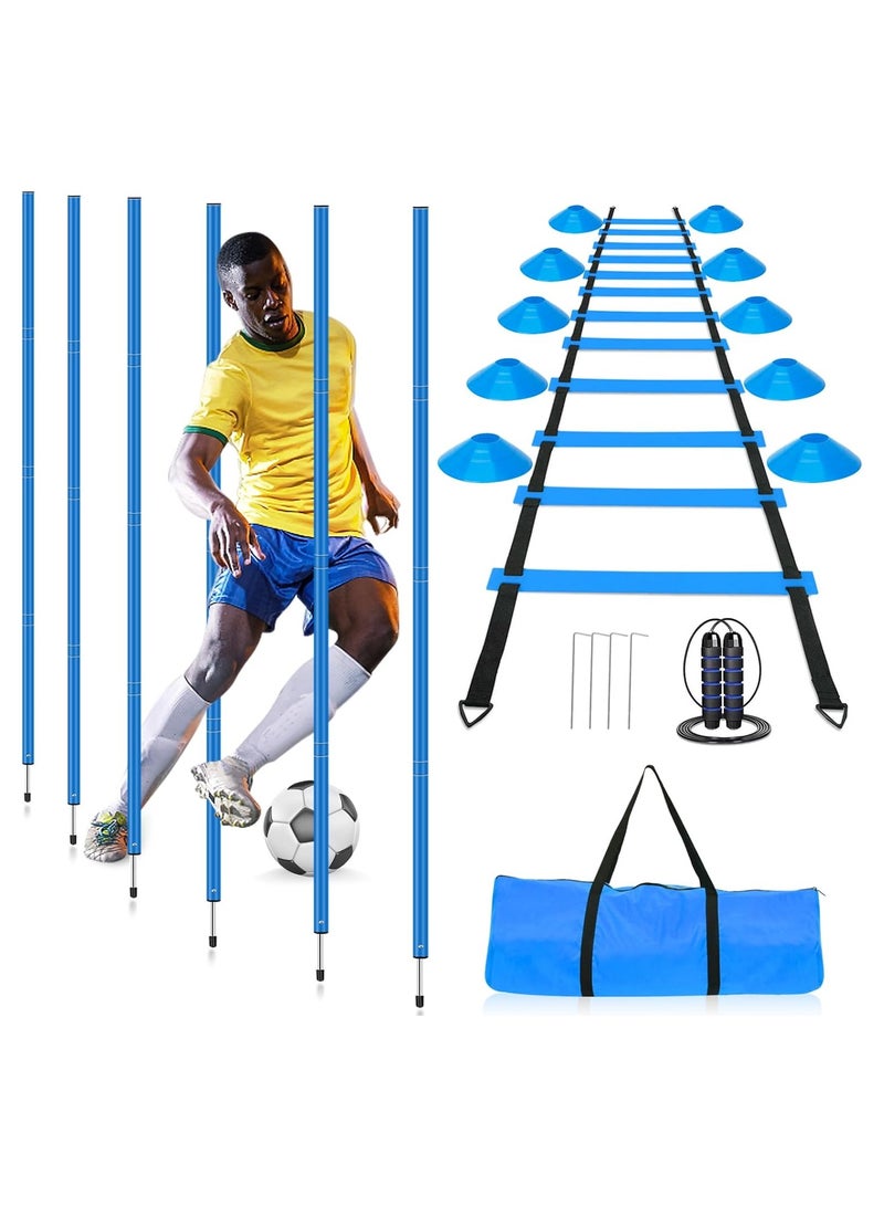 founder Soccer Agility Training Equipment: 6 Soccer Agility Poles, 20ft Agility Ladder, 10 Soccer Cones, 1 Jump Rope. Soccer Training Poles for Speed Training, Agility Training  - Image 1