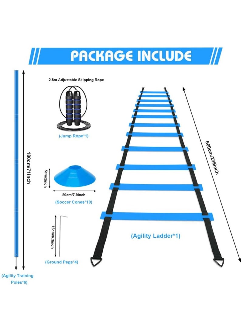 founder Soccer Agility Training Equipment: 6 Soccer Agility Poles, 20ft Agility Ladder, 10 Soccer Cones, 1 Jump Rope. Soccer Training Poles for Speed Training, Agility Training  - Image 3