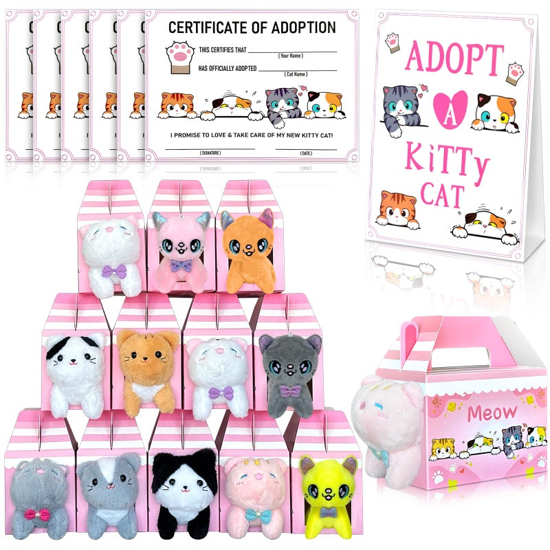 Jiytivity 37 Pcs Adopt a Cat Party Favors Include 12 Foldable Kitten Boxes 12 Mini Stuffed Cat 12 Card 1 Stand for Adopt a Kitty Party Favors Kitten Supplies Gifts - Image 3