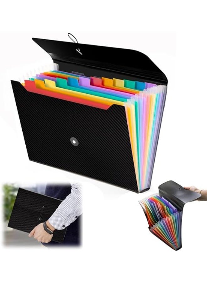 Expanding File Organizer Folder 13-Pocket Accordion File Folder with Tabs Elastic Closure A4 Document Holder for Home School Office and Travel - Image 1