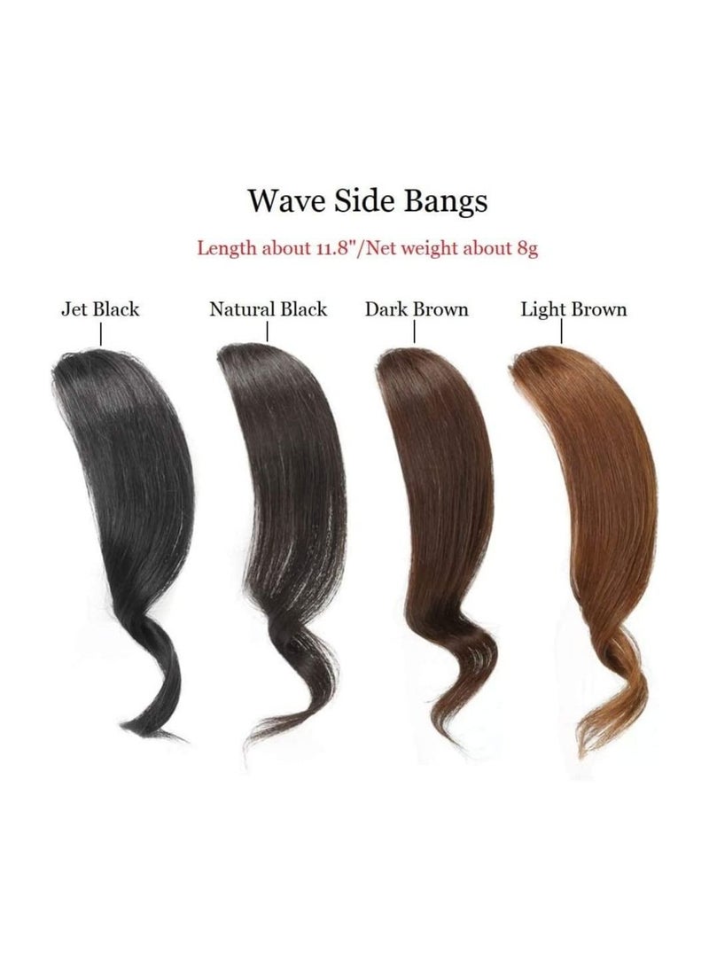 Estelle 2 Pieces Wave Side Bangs Real Human Hair Clip In Bangs Wave Fringe Hair Extensions Natural Black - Image 2