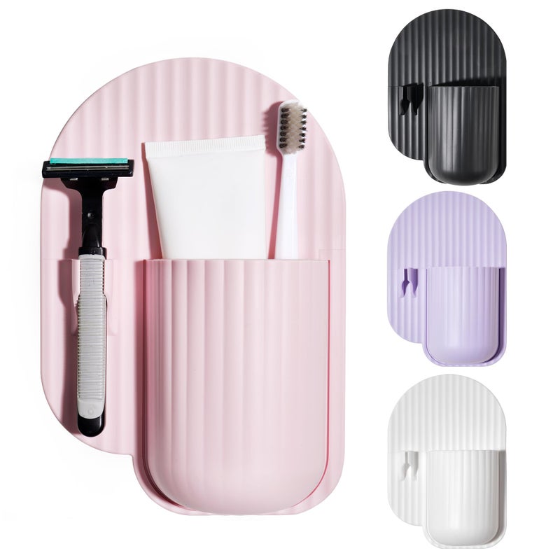 NYEONHRT Silicone Toothbrush and Razor Holder, Reusable Shower Caddy with Suction Cup, Suitable for Wall or Mirror Use, Bathroom Storage for Toiletries, Toothbrushes and Razors Pink-A - Image 1
