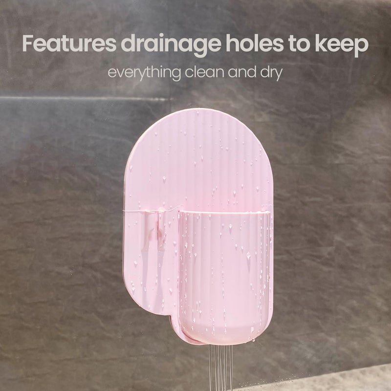 NYEONHRT Silicone Toothbrush and Razor Holder, Reusable Shower Caddy with Suction Cup, Suitable for Wall or Mirror Use, Bathroom Storage for Toiletries, Toothbrushes and Razors Pink-A - Image 4