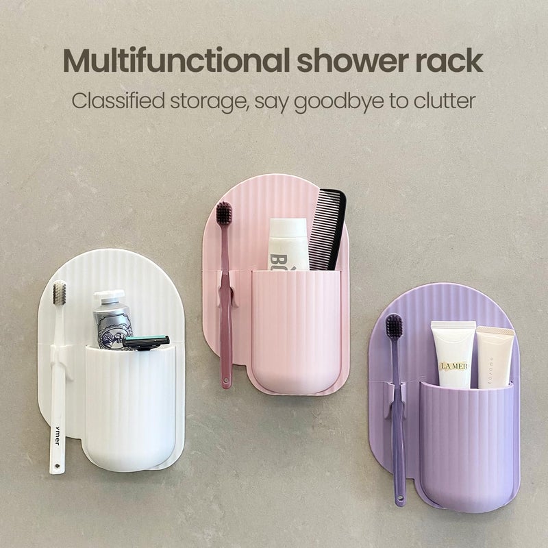 NYEONHRT Silicone Toothbrush and Razor Holder, Reusable Shower Caddy with Suction Cup, Suitable for Wall or Mirror Use, Bathroom Storage for Toiletries, Toothbrushes and Razors Pink-A - Image 3