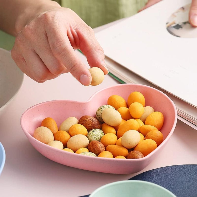 Eletree Heart-Shaped Fruit Dish Set - Reusable Dessert Plates, Unbreakable Deep Dinner Plate, Fiber Salad Plate Kitchen Supplies (Pink) - Image 4