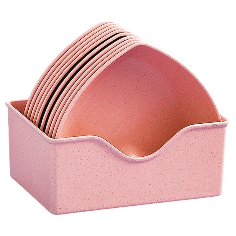 Eletree Heart-Shaped Fruit Dish Set - Reusable Dessert Plates, Unbreakable Deep Dinner Plate, Fiber Salad Plate Kitchen Supplies (Pink) - Image 1