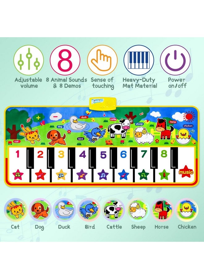 M SANMERSEN Piano Mat, 53'' X 23'' Musical Toys For Toddlers Floor Piano Touch Playmat With 8 Animal Sounds, Music Piano Keyboard Dance Mat Toddler Toys Gifts For Boys And Girls 1 2 3 4 5 Year Old - Image 2