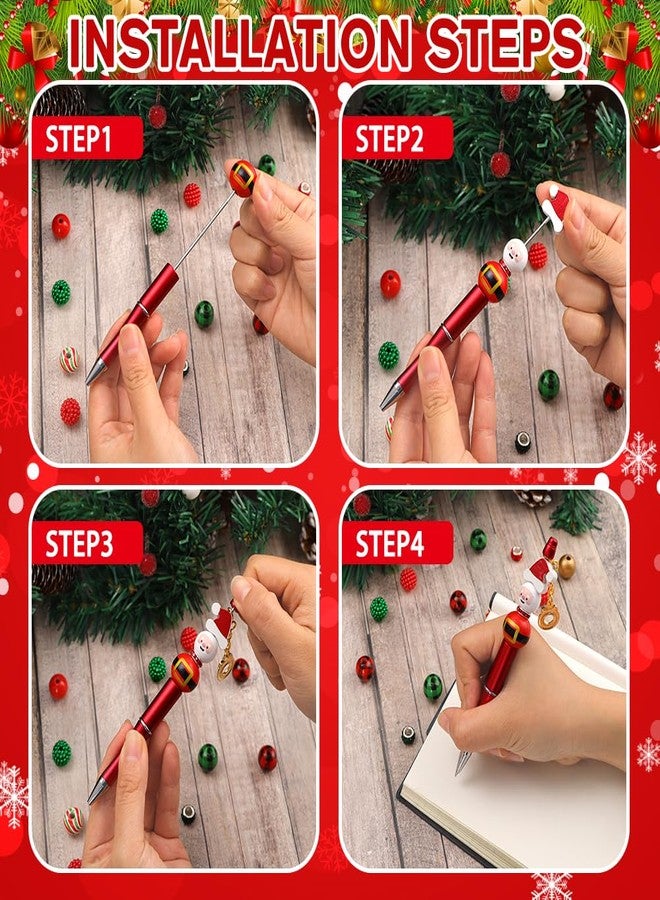Vellibring 20PCS Christmas Beadable Pens, Christmas DIY Bead Pens Bulk with Colorful Crystal Beads Assorted Tassels Pendants for Kids Students Presents - Image 4