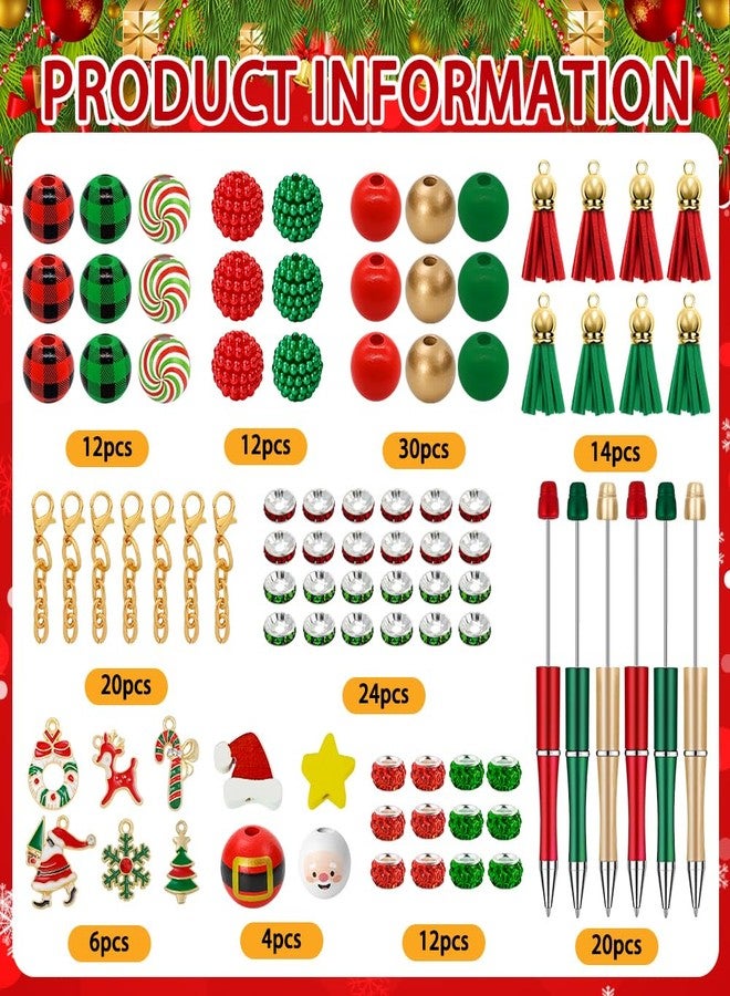 Vellibring 20PCS Christmas Beadable Pens, Christmas DIY Bead Pens Bulk with Colorful Crystal Beads Assorted Tassels Pendants for Kids Students Presents - Image 2