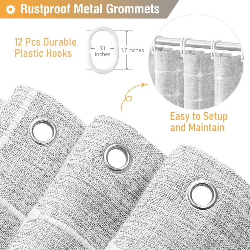 BTTN BTTN 78 Inch Long Shower Curtain - Boho Farmhouse Linen Ultra Thick Fabric Shower Curtain Set with Plastic Hooks  Tall Rustic Country Luxury Cloth Shower Curtains for Bathroom Decor  Gray/Grey  72x78 - Image 4