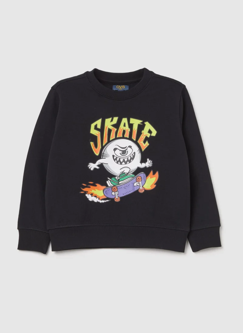 او في اس French Terry Sweatshirt With Skater Monster Print