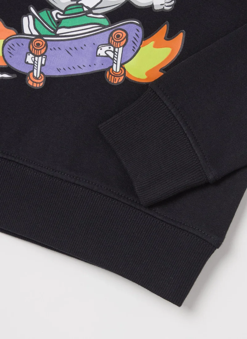 Ovs French Terry Sweatshirt With Skater Monster Print