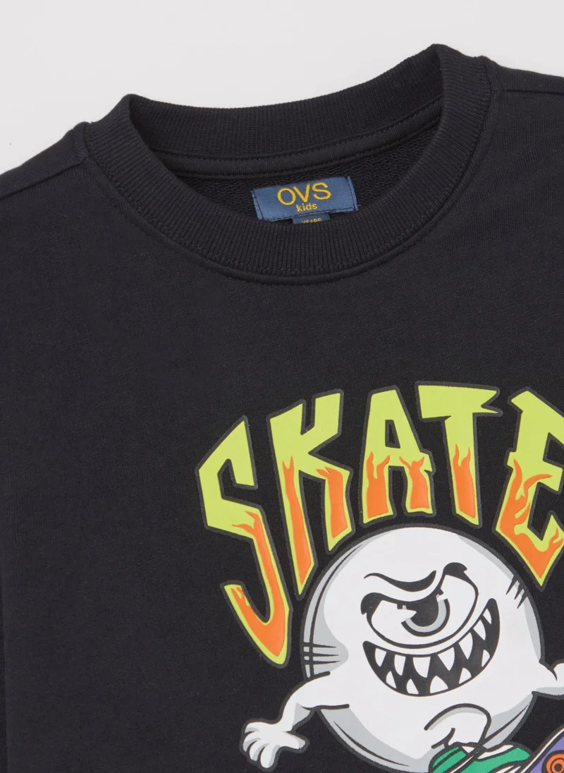 Ovs French Terry Sweatshirt With Skater Monster Print