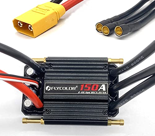 FLYCOLOR 150A ESC 26S Waterproof Brushless Electronic Speed Controller with 55V5A BEC and XT90 60mm Banana Head Connector for Model Ship RC Boat - Image 1