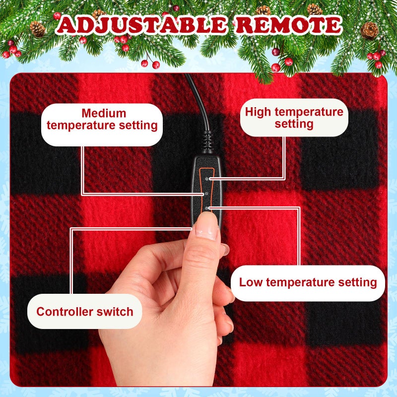Tuanse 2 Pcs USB Heated Blanket 25"x35" Small Portable 5v 3 Setting Electric Blanket with Timer and Temperature Controller Winter Wearable Recharge Throw for Travel Home(Red and Black Plaid) - Image 5