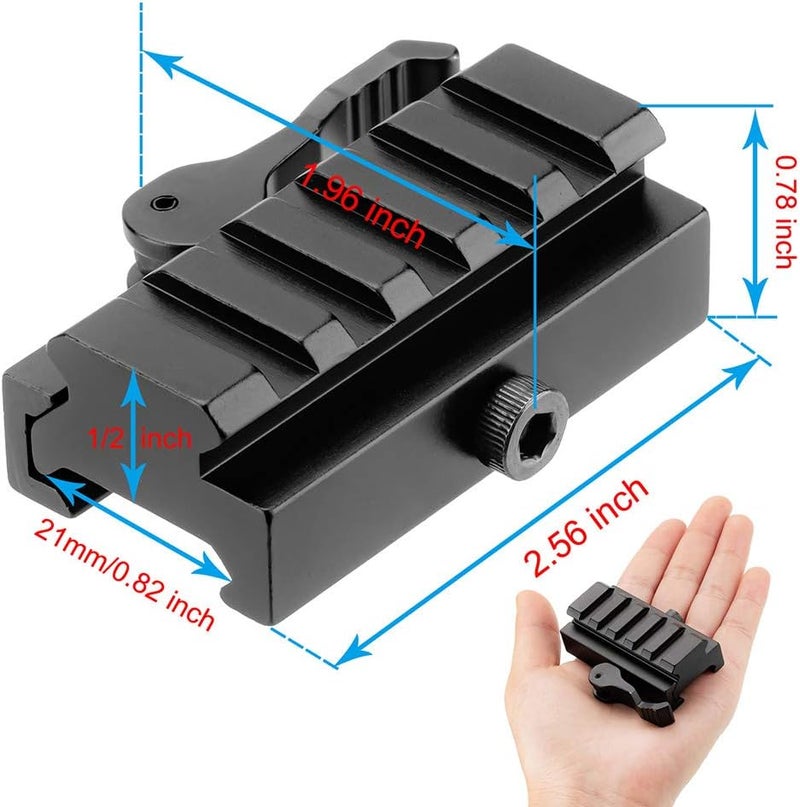 LONSEL Picatinny Riser Mount, Low Profile Rail Riser Mounts Adaptor with QD Lever Lock Quick Release & 5 Slots Picatinny Rails for Scope Rings Optics Sights, 1/2" H x 2.5''L - Image 5