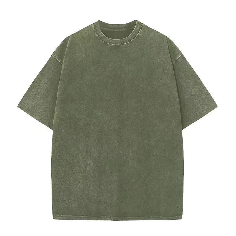 Washed Old Heavy Cotton Short-Sleeved T-Shirt Men'S Loose Hong Kong Style Ins Half-Sleeved Summer Trendy Half-Sleeved T-Shirt Trendy Brand - Image 4