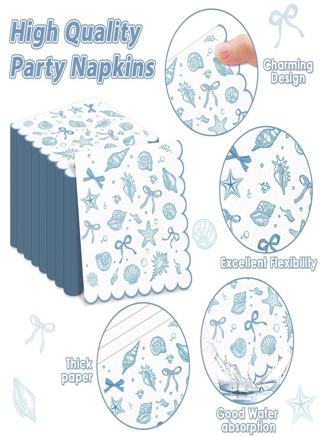ojustbeok 200Pcs Blue Bow Starfish Seashell Party Plates and Napkins Coastal Ocean Theme Party Decorations Scalloped Coastal Disposable Tableware Set for Summer Beach Wedding Birthday Bachelorette Serve 50 - Image 4