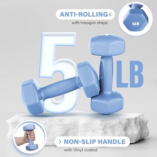 Yes4All أوزان دامتبل مغلفة بالفينيل - 5 أرطال - أزرق صغير - زوج - Image 4