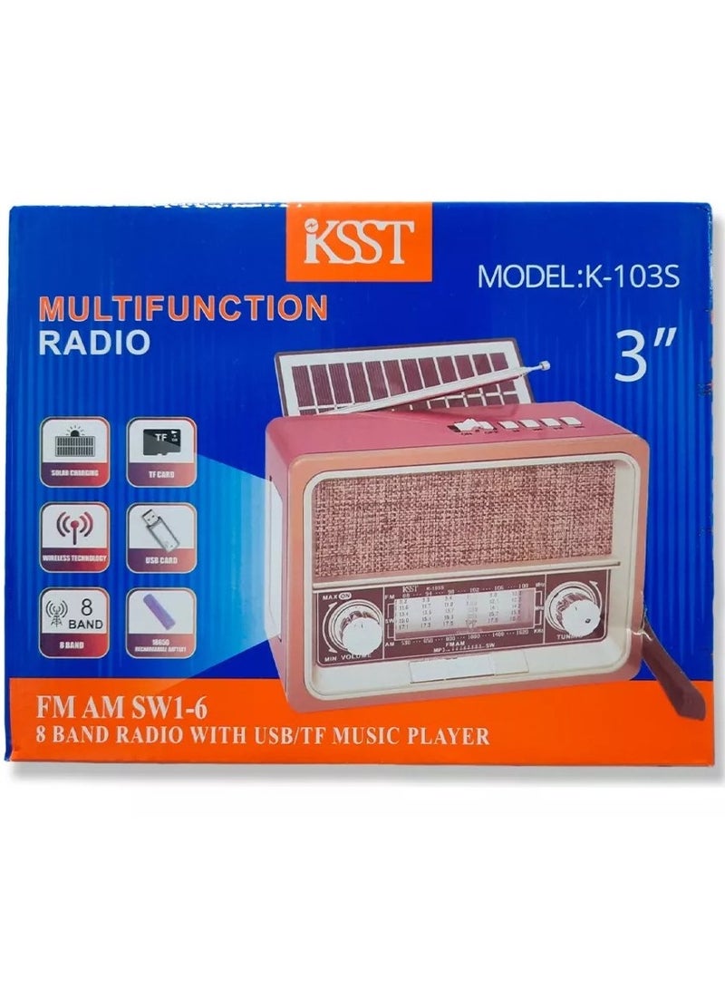كي اس تي راديو محمول ريترو FM/AM/SW ثلاثي الموجات مع مشغل MP3 ومكبر صوت لاسلكي بتقنية البلوتوث - Image 1