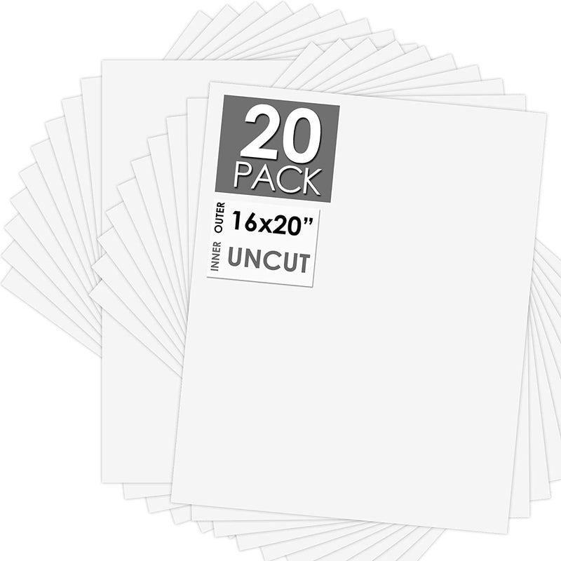 لوحات مات مركزية 16x20 لوحات مات غير مقطوعة لوحات خلفية للطباعة والصور والإطارات بيضاء 20 عبوة