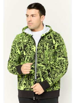 Men Allover Print Parka Jacket, Lime Green